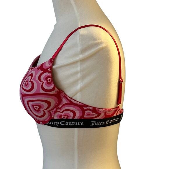 Juicy Couture Intimates Colorful Hearts Padded Bra Womens 38C Pink Red Lounge - Picture 3 of 12